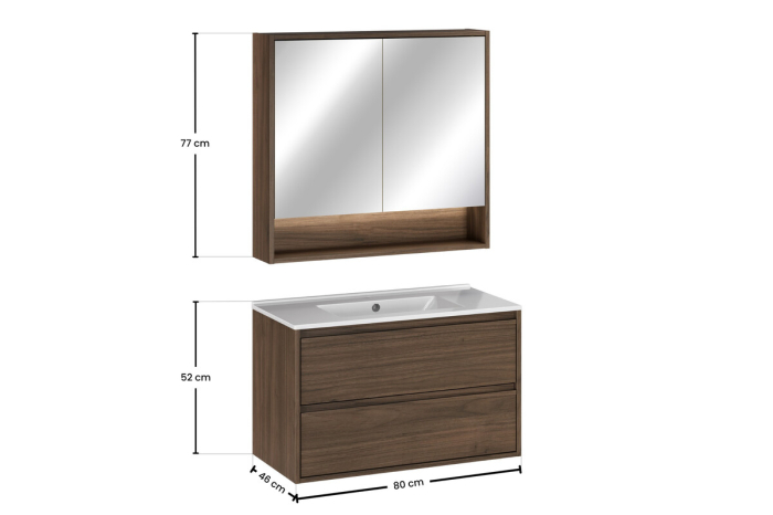 Set Mobilier Viola Villa 80 cm, cu lavoar și dulap cu oglindă, Nuc Villa - COMAD [3]