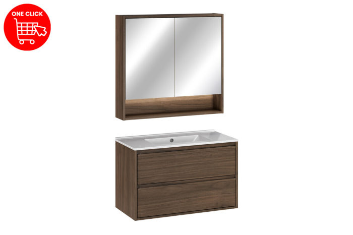 Set Mobilier Viola Villa 80 cm, cu lavoar și dulap cu oglindă, Nuc Villa - COMAD [2]