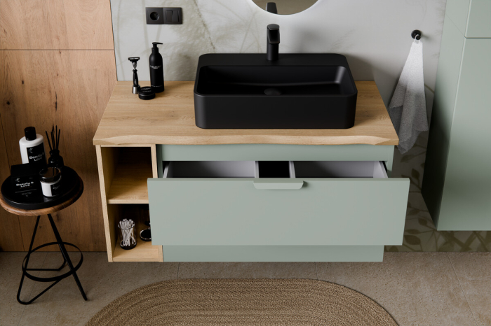 Set Mobilier Baie Aster Green 80 cm, cu lavoar, Verde Mat - COMAD [5]