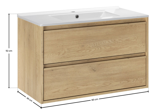 Set Mobilier Baie Viola Cremona 80 cm, cu lavoar, Stejar Cremona - COMAD [3]