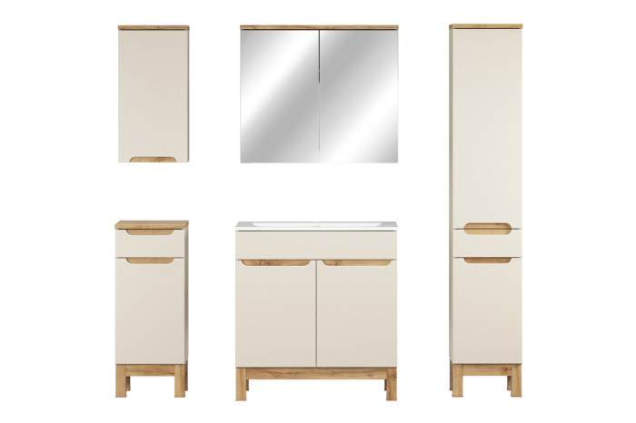 Set Mobilier Baie Bali Cashmere 80 cm, cu Lavoar, Coloană și Dulap cu Oglindă, Cașmir Mat - COMAD [2]