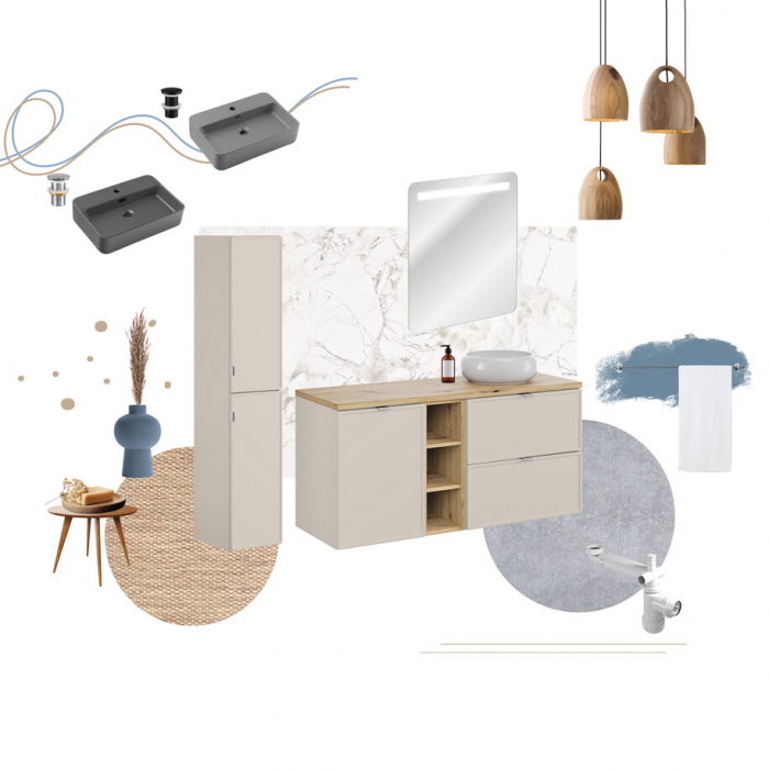 Set mobilier baie 80 cm, finisaj Cashmere, FLY Bella, cu lavoar, COMAD [3]