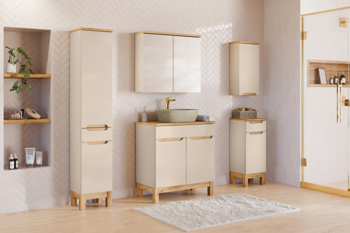Set mobilier 80cm cu blat, lavoar pe blat Anna, dulap înalt și dulap cu oglindă Bali Cashmere COMAD SET-BAC B NAT WOTAN 80CM UN ANNA HC MC [5]