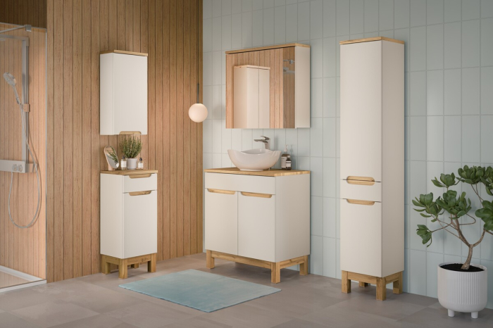 Set mobilier 80cm cu blat, lavoar pe blat Cloud și dulap înalt Bali Cashmere COMAD SET-BAC B WOTAN 80CM UN CLOUD HC [5]