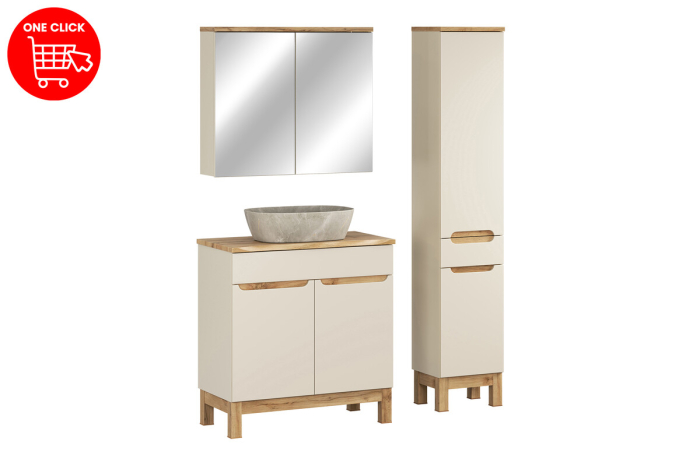 Set mobilier 80cm cu blat, lavoar pe blat Anna, dulap înalt și dulap cu oglindă Bali Cashmere COMAD SET-BAC B NAT WOTAN 80CM UN ANNA HC MC [3]