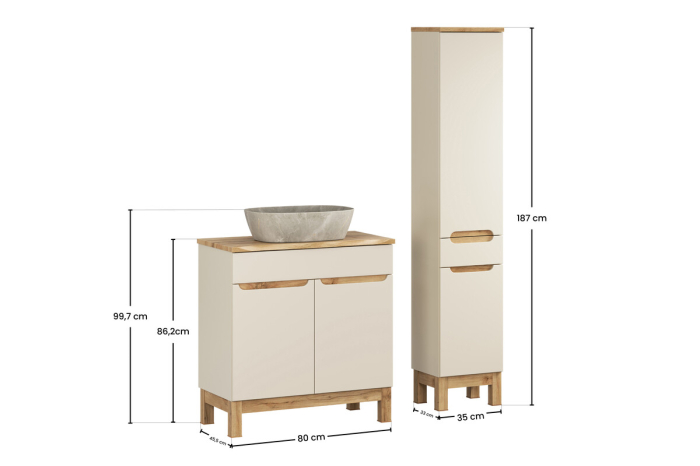 Set mobilier 80cm cu blat, lavoar pe blat Anna și dulap înalt Bali Cashmere COMAD SET-BAC B NAT WOTAN 80CM UN ANNA HC [4]
