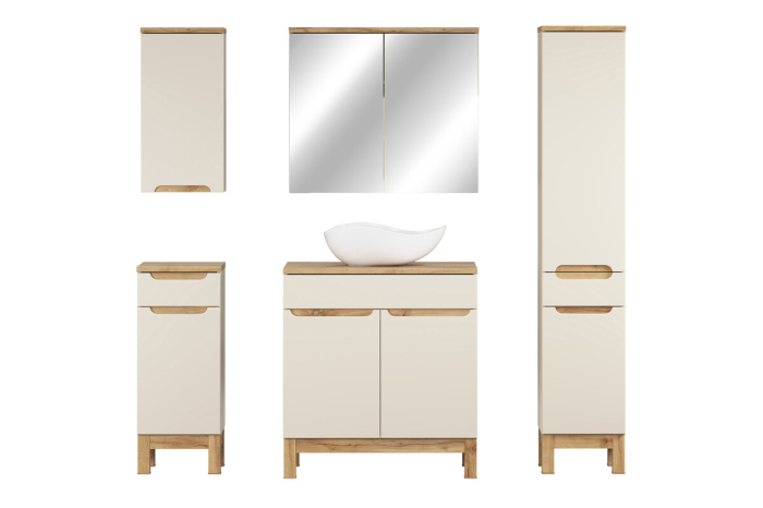 Set Mobilier Baie Bali Cashmere 80 cm, cu Blat și Lavoar pe Blat Cloud, Cașmir Mat - COMAD [2]