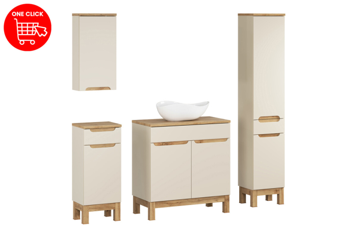 Set Mobilier Baie Bali Cashmere 80 cm, cu blat, lavoar Cloud și Coloană Înaltă, Cașmir Mat - COMAD [3]