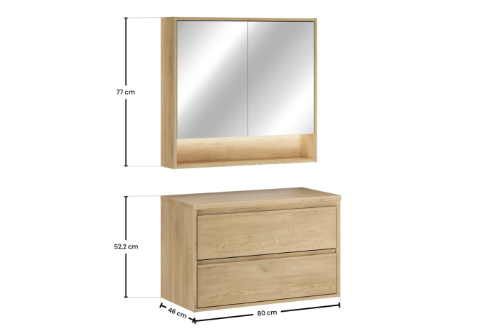 Set Mobilier Baie Viola Cremona 80 cm, cu Blat și Dulap cu Oglindă, Stejar Cremona - COMAD [3]