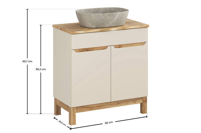 Set mobilier 80cm cu blat, lavoar pe blat Anna, dulap înalt și dulap cu oglindă Bali Cashmere COMAD SET-BAC B NAT WOTAN 80CM UN ANNA HC MC [4]