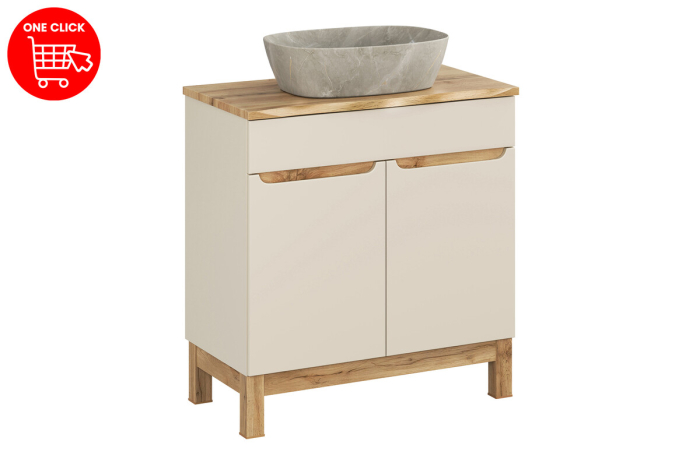 Set mobilier 80cm cu blat, lavoar pe blat Anna, dulap înalt și dulap cu oglindă Bali Cashmere COMAD SET-BAC B NAT WOTAN 80CM UN ANNA HC MC [3]