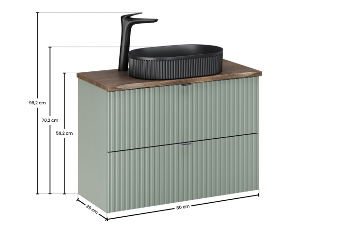 Set Mobilier Line Reed Green 80 cm, cu Blat și Lavoar pe Blat Beyond, Verde Trestie - COMAD [3]