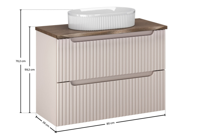 Set Mobilier Baie Nova Cashmere 80 cm, cu Blat și Lavoar Beyond, Cașmir Mat - COMAD [3]