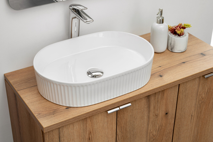 Set Mobilier Baie Nova Cashmere 80 cm, cu Blat și Lavoar Beyond, Cașmir Mat - COMAD [11]