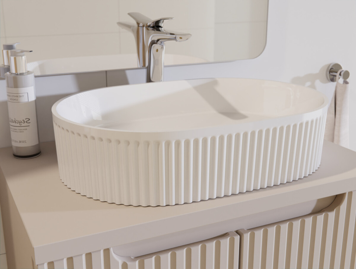 Set Mobilier Baie Nova Cashmere 80 cm, cu Blat și Lavoar Beyond, Cașmir Mat - COMAD [14]