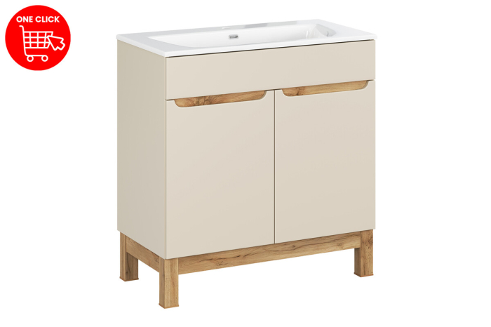 Set Mobilier Baie Bali Cashmere 80 cm, cu Lavoar și Dulap, Cașmir Mat - COMAD [3]
