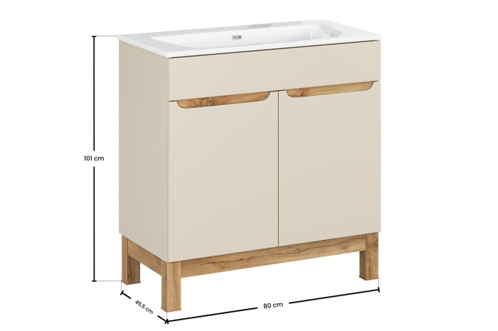 Set Mobilier Baie Bali Cashmere 80 cm, cu Lavoar și Dulap, Cașmir Mat - COMAD [4]
