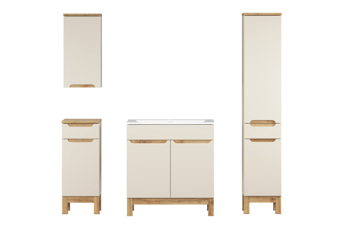 Set Mobilier Baie Bali Cashmere 80 cm, cu Lavoar și Dulap Înalt, Cașmir Mat - COMAD [2]