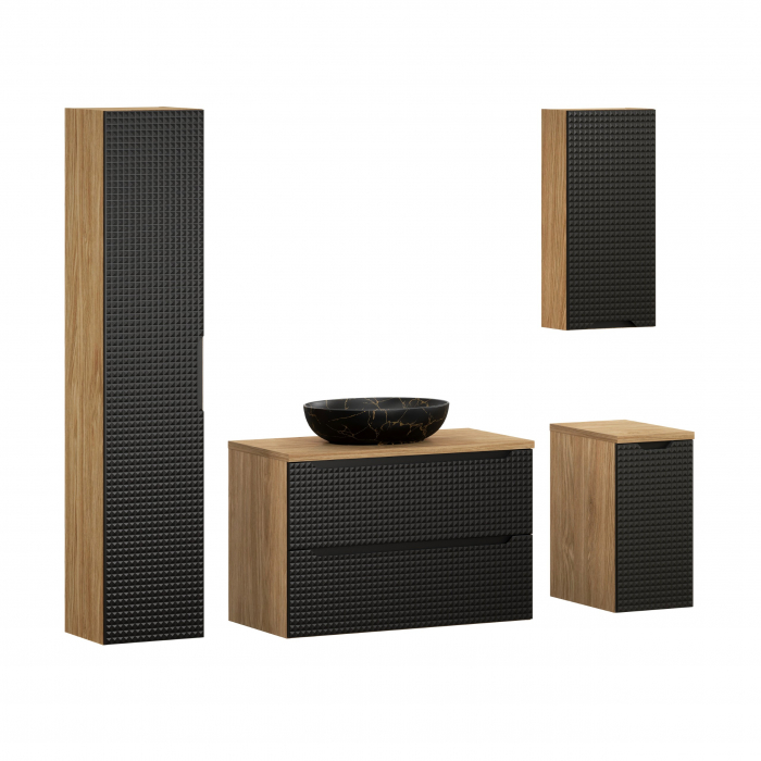 Set mobilier baie 90cm cu blat, lavoar Mona și dulap înalt Luxor Black [1]