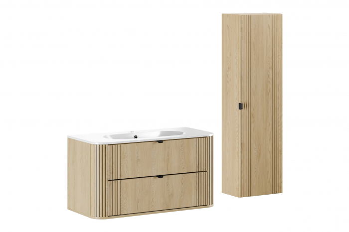 Set mobilier baie 100 cm, cu lavoar Pure si dulap inalt Ovalia Cremona COMAD [1]