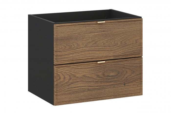 Set mobilier baie 60 cm, negru mat si stejar Casella, cu blat, lavoar pe blat Slim, dulap inalt, oglinda LED, vas WC suspendat Talia Casella, COMAD [2]