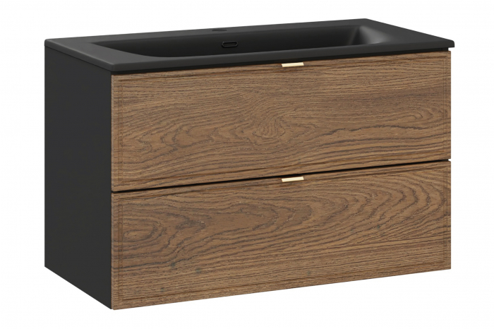 Set mobilier baie 80 cm, negru mat si stejar, cu lavoar, model SKY Talia Casella COMAD [1]