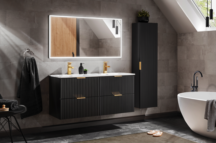 SET MOBILIER BAIE ADEL BLACK 120 CM, MDF RIFLAT, CULOARE NEGRU, LAVOAR INCASTRAT [3]