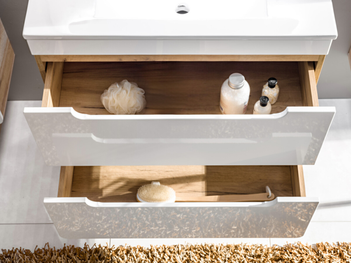 Set lavoar + masca Aruba White 60 cm, MDF alb lucios, stejar auriu [2]