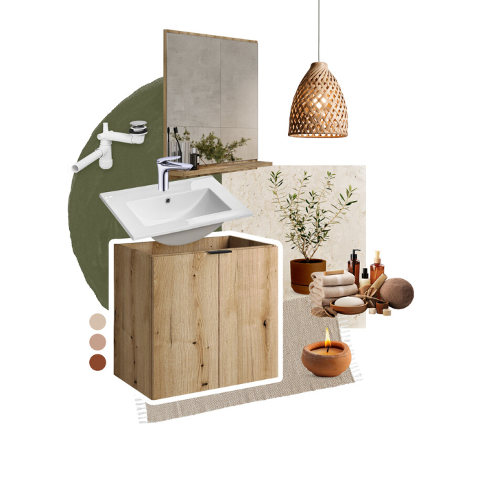 Set Mobilier Baie Nova Oak 100 cm, cu Blat, 2 Lavoare, Dulap Înalt, Stejar Coast Evoke - COMAD [4]