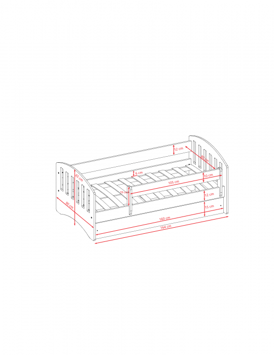 Set mobilier copii alb 4 piese Classic MDF cu pat, noptiera, dulap de haine si comoda, pat diverse culori si dimensiuni [25]