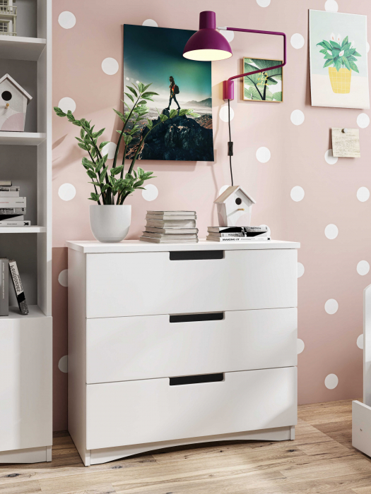 Set mobilier copii alb 4 piese Classic MDF cu pat, noptiera, dulap de haine si comoda, pat diverse culori si dimensiuni [21]
