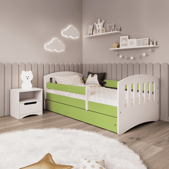 Set mobilier copii alb 4 piese Classic MDF cu pat, noptiera, dulap de haine si comoda, pat diverse culori si dimensiuni [10]
