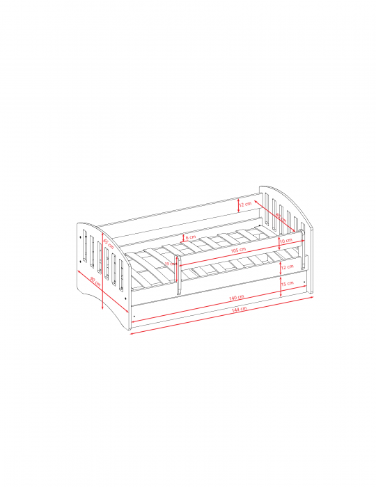 Set mobilier copii alb 4 piese Classic MDF cu pat, noptiera, dulap de haine si comoda, pat diverse culori si dimensiuni [25]