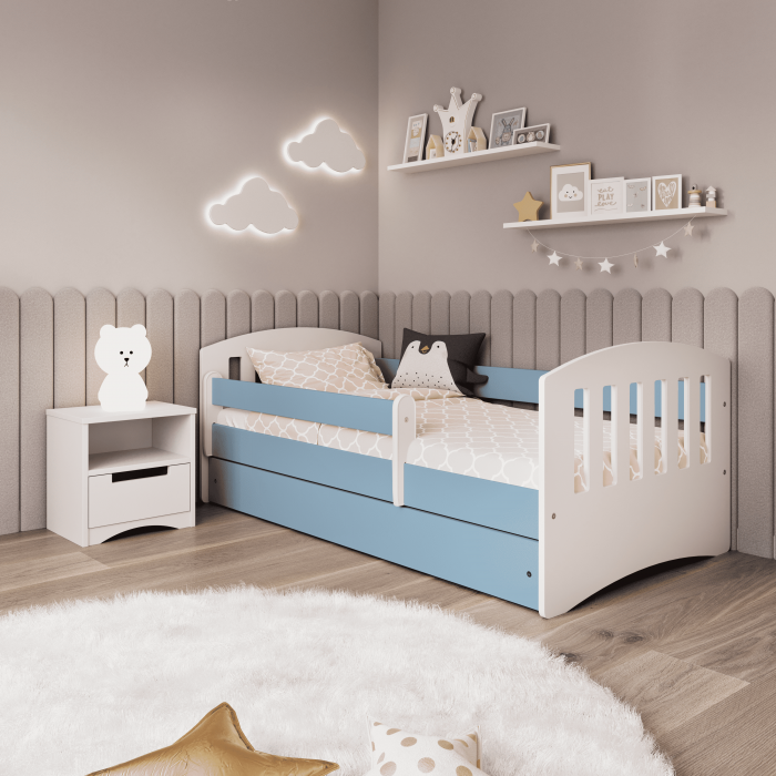 Set mobilier copii alb 4 piese Classic MDF cu pat, noptiera, dulap de haine si comoda, pat diverse culori si dimensiuni [13]