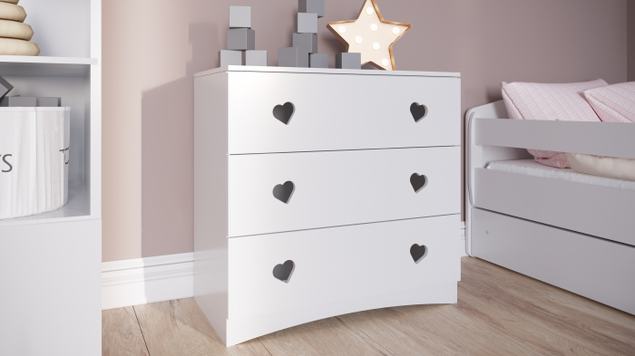 Set mobilier copii alb Julia 2 piese, pat cu sertar MDF 140/160/180 cm, comoda cu sertare [7]