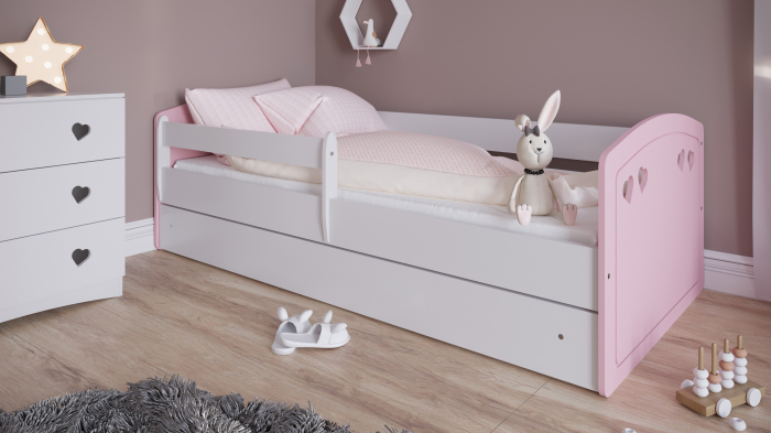 Set mobilier copii alb Julia 3 piese cu pat MDF 140/160/180 cm, comoda cu sertare, biblioteca [3]