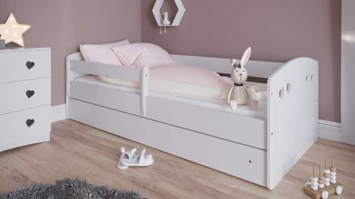 Set mobilier copii alb Julia 4 piese cu pat MDF 140/160/180 cm, comoda cu sertare, biblioteca si dulap haine [3]