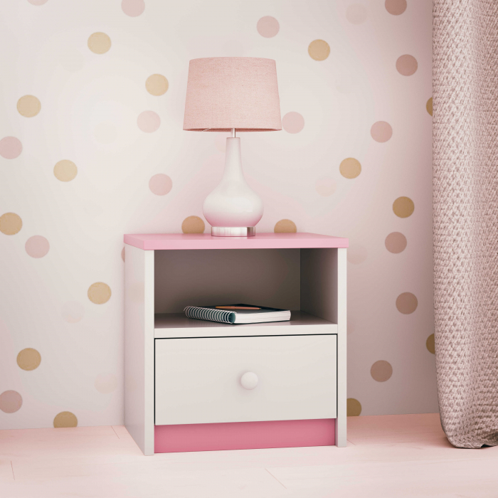 Set mobilier copii roz Babydream pat 140/160/180 cm, MDF, cu noptiera [5]