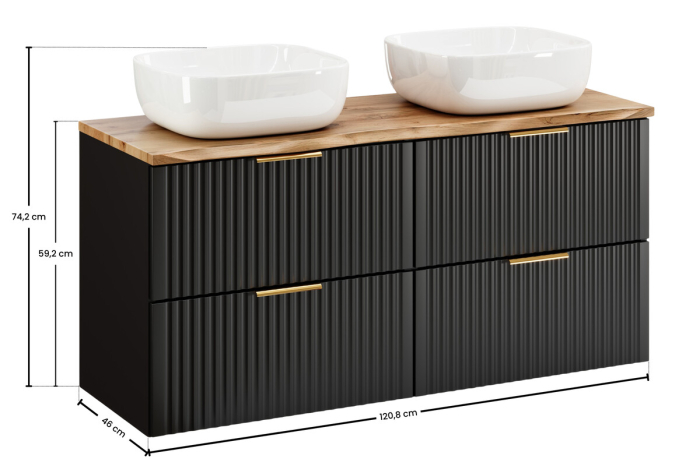 Set mobilier cu blat și 2 lavoare pe blat Smile Adel Black COMAD SET-ADBBNATWOTAN120CMUNSMILILE [3]