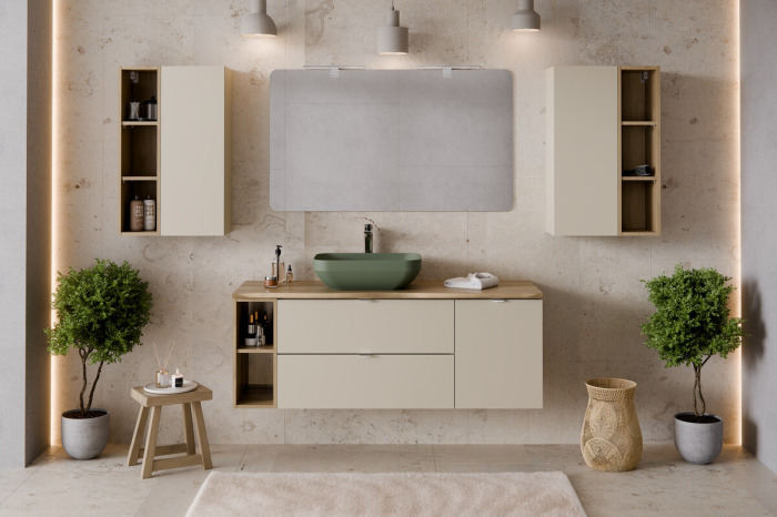 Set Mobilier Baie DALIA CASHMERE, cu coloane înalte și rafturi, Stejar Cremona, Casmir Mat - COMAD [6]