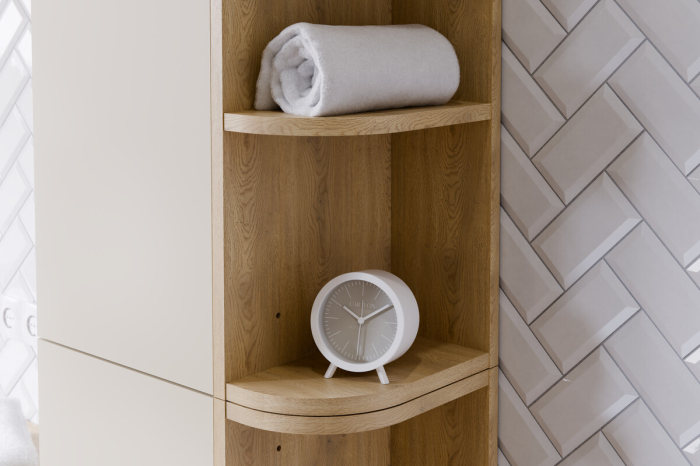 Set Mobilier Baie DALIA CASHMERE, cu coloane înalte și rafturi, Stejar Cremona, Casmir Mat - COMAD [7]