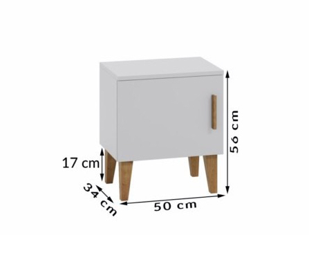 Set mobilier dormitor gri Kubi 2 piese, pat 200x90 cm si noptiera, design scandinav, insertii lemn masiv stejar [6]