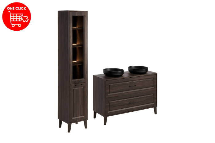 Set Mobilier Dorothy Ristretto 120 cm, cu Blat, 2 Lavoare de Blat River și Coloană Înaltă, Ristretto Stejar - COMAD [2]