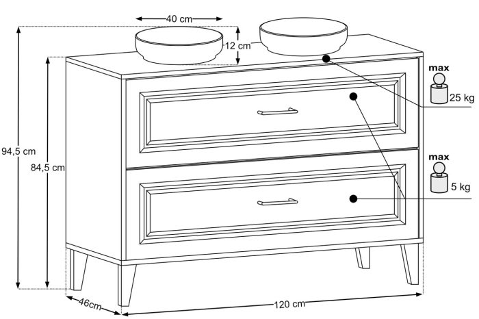 Set Mobilier Dorothy Ristretto 120 cm, cu Blat și Lavoar pe Blat River, Ristretto Stejar - COMAD [3]