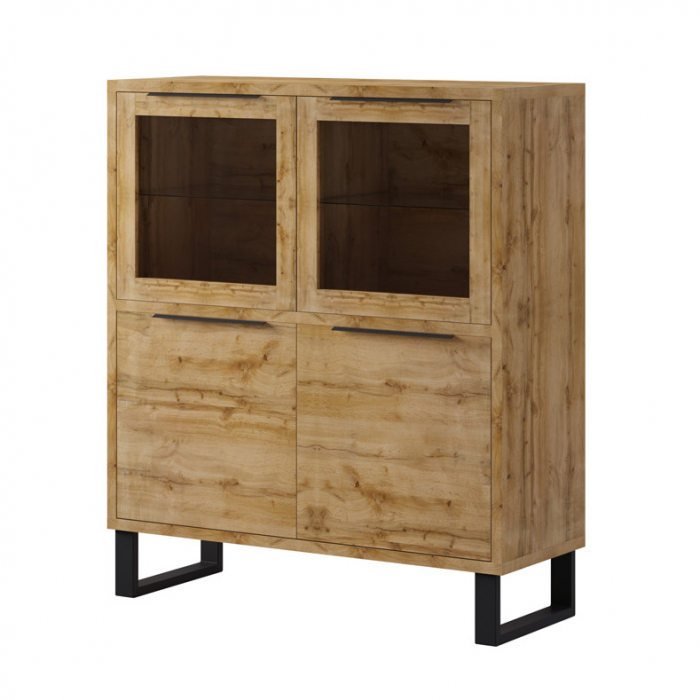 Set mobilier living lemn stejar stil industrial Ottomar 365 cm cu picioare inalte metal negru [8]