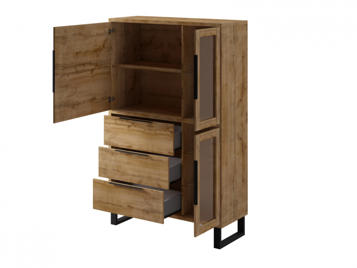Set mobilier living lemn stejar stil industrial Ottomar 365 cm cu picioare inalte metal negru [6]