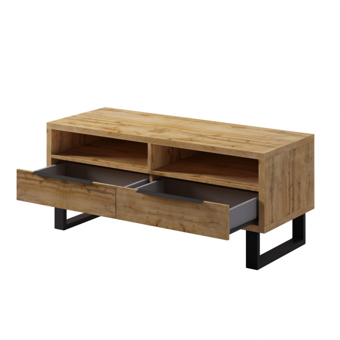 Set mobilier living lemn stejar stil industrial Ottomar 365 cm cu picioare inalte metal negru [3]