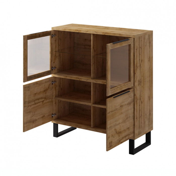 Set mobilier living lemn stejar stil industrial Ottomar 365 cm cu picioare inalte metal negru [9]