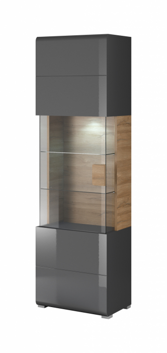 Set mobilier living modern Vinson 3 piese gri lucios MDF/stejar, comoda Tv 160 cm [4]