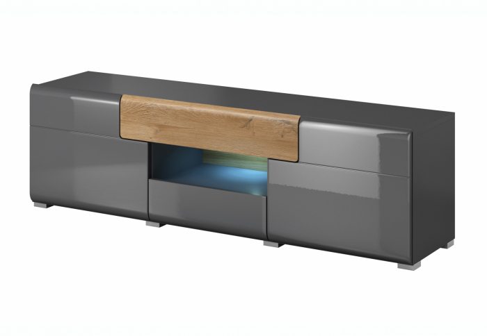 Set mobilier living modern Vinson 3 piese gri lucios MDF/stejar, comoda Tv 160 cm [2]